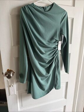 Abercrombie & Fitch Draped Long-Sleeve Dress in Sage Green